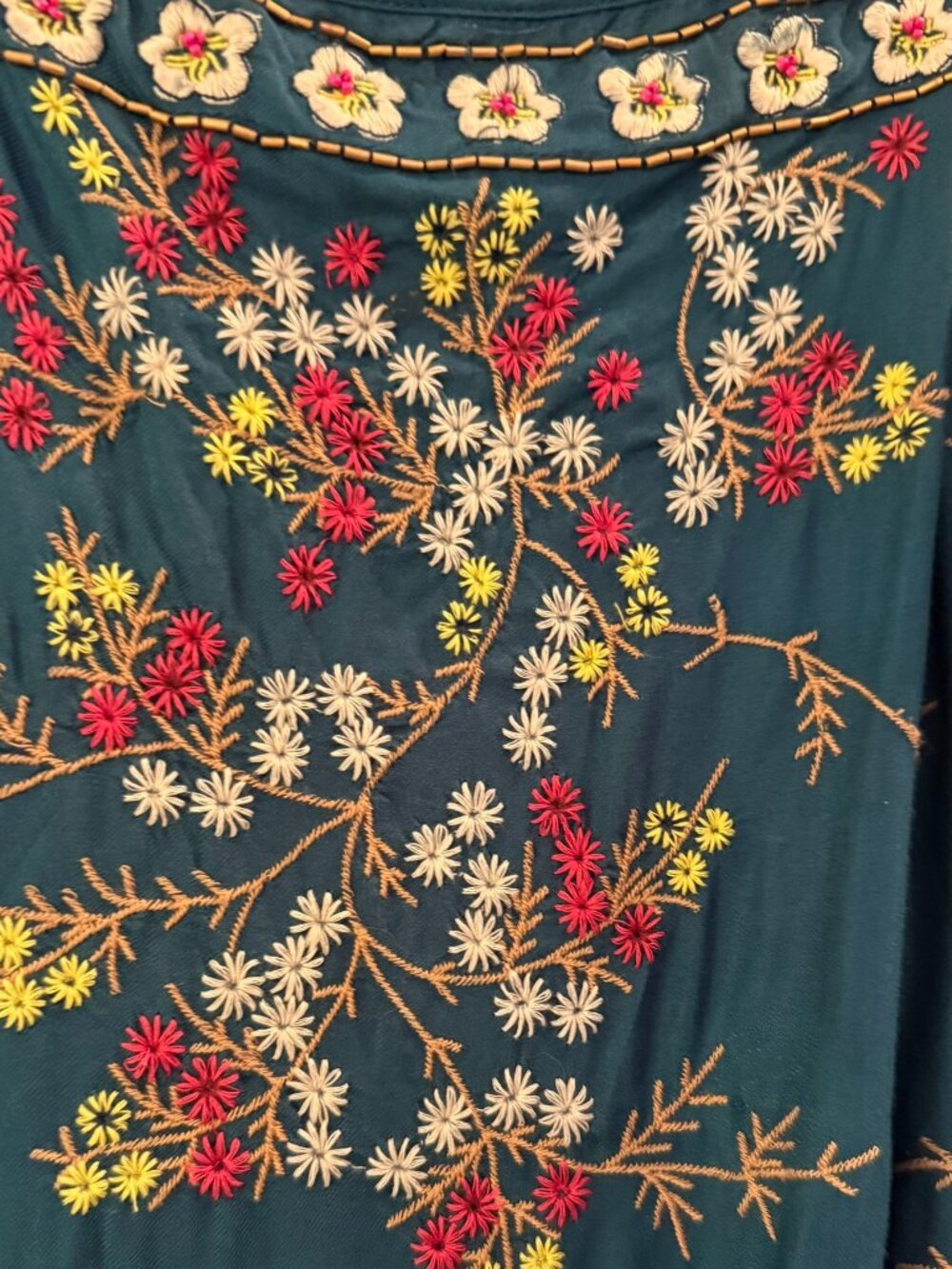 Anthropologie Medium Beaded Embroidered Flowy Teal Tank Top - Picture 9 of 12